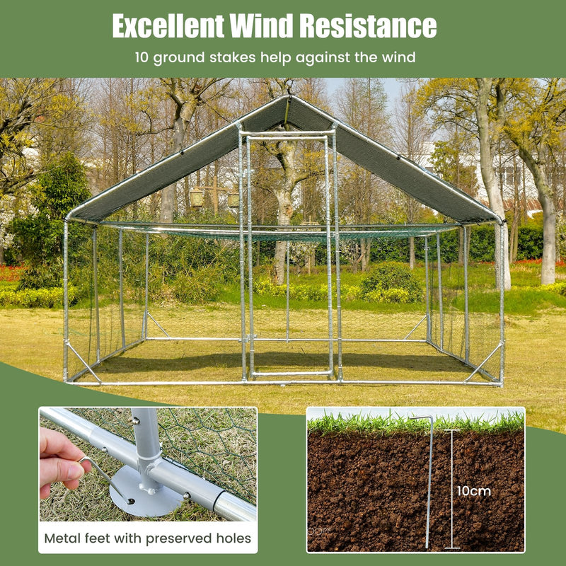 Large Metal Chicken Coop with Waterproof and Sun-proof Cover