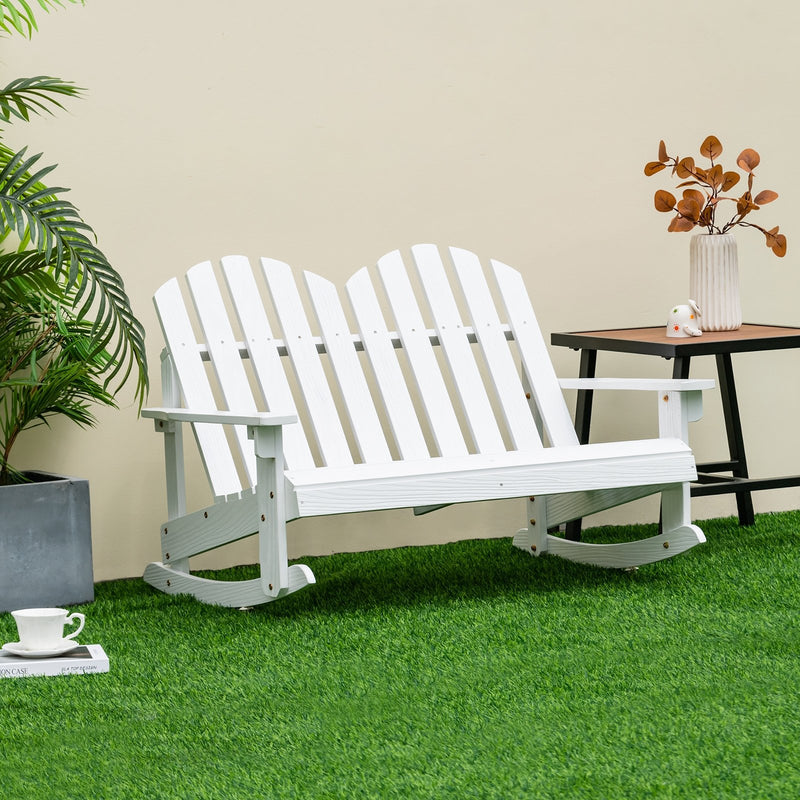 *2 Person Adirondack Rocking Chair with Slatted seat - White