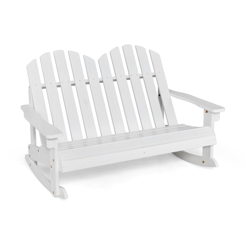 *2 Person Adirondack Rocking Chair with Slatted seat - White