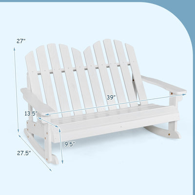 *2 Person Adirondack Rocking Chair with Slatted seat - White