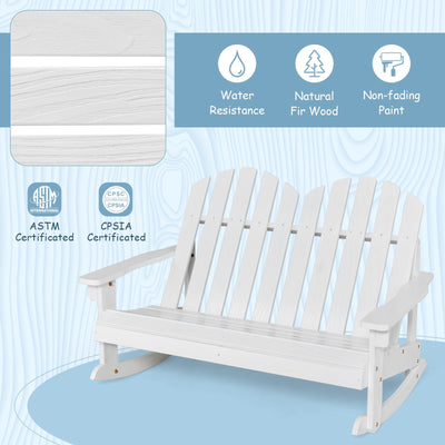 *2 Person Adirondack Rocking Chair with Slatted seat - White
