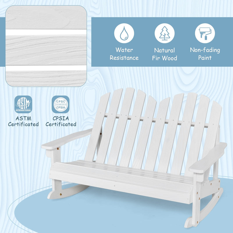 *2 Person Adirondack Rocking Chair with Slatted seat - White