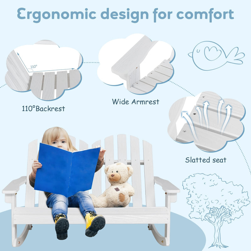 *2 Person Adirondack Rocking Chair with Slatted seat - White