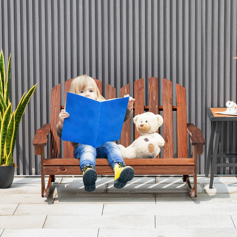 *2 Person Adirondack Rocking Chair with Slatted seat - Brown