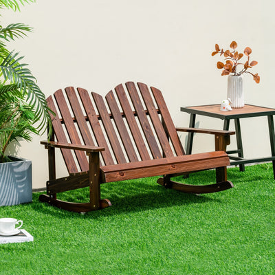 *2 Person Adirondack Rocking Chair with Slatted seat - Brown