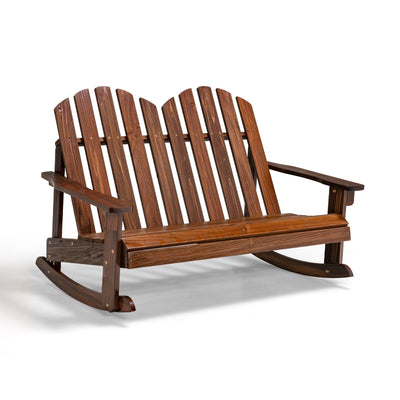 *2 Person Adirondack Rocking Chair with Slatted seat - Brown