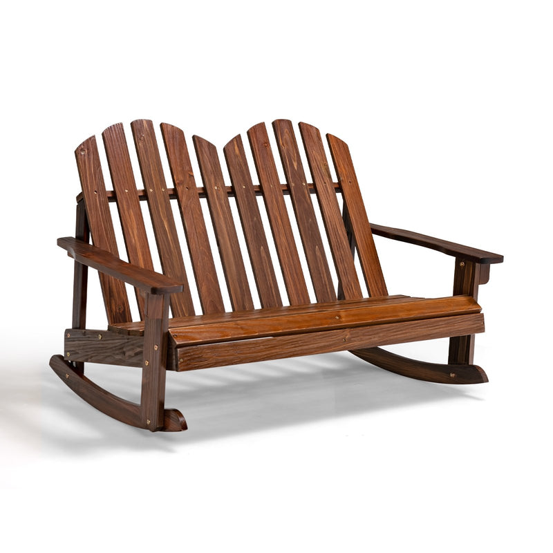 *2 Person Adirondack Rocking Chair with Slatted seat - Brown