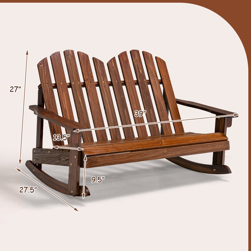*2 Person Adirondack Rocking Chair with Slatted seat - Brown