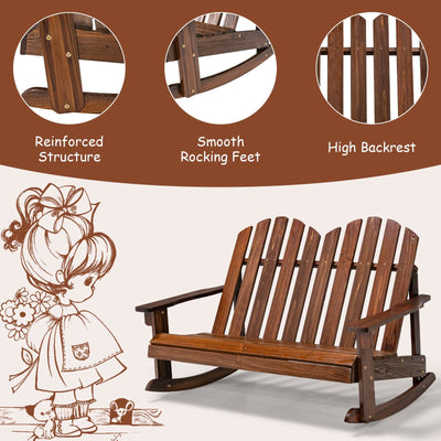 *2 Person Adirondack Rocking Chair with Slatted seat - Brown