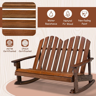 *2 Person Adirondack Rocking Chair with Slatted seat - Brown