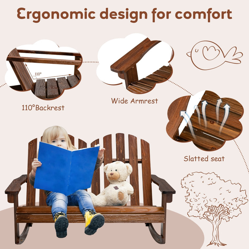 *2 Person Adirondack Rocking Chair with Slatted seat - Brown