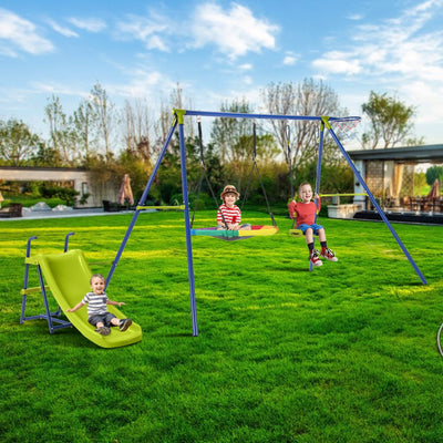 *4-in-1 Heavy-Duty Metal Playset with Slide and Basketball Hoop