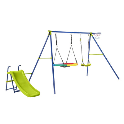 *4-in-1 Heavy-Duty Metal Playset with Slide and Basketball Hoop