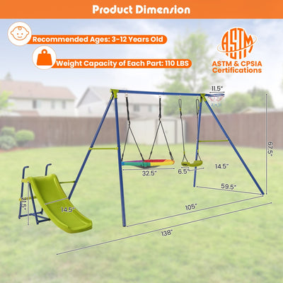*4-in-1 Heavy-Duty Metal Playset with Slide and Basketball Hoop