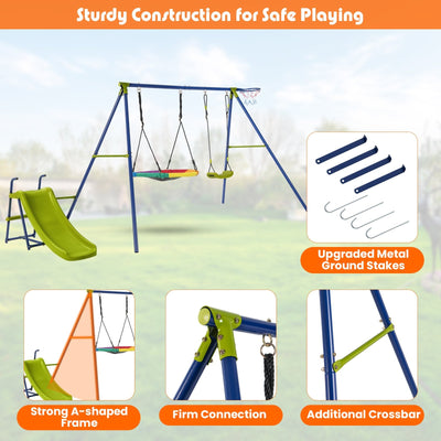 *4-in-1 Heavy-Duty Metal Playset with Slide and Basketball Hoop
