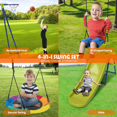 *4-in-1 Heavy-Duty Metal Playset with Slide and Basketball Hoop
