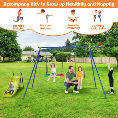 *4-in-1 Heavy-Duty Metal Playset with Slide and Basketball Hoop