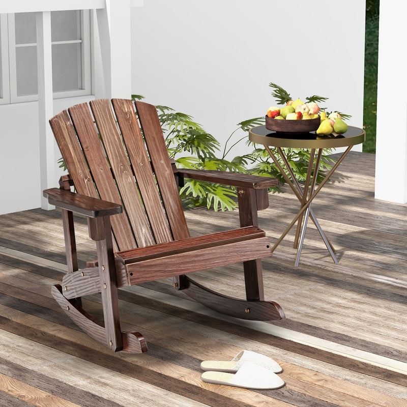 *Outdoor Wooden Kid Adirondack Rocking Chair with Slatted Seat - Coffee