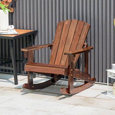 *Outdoor Wooden Kid Adirondack Rocking Chair with Slatted Seat - Coffee