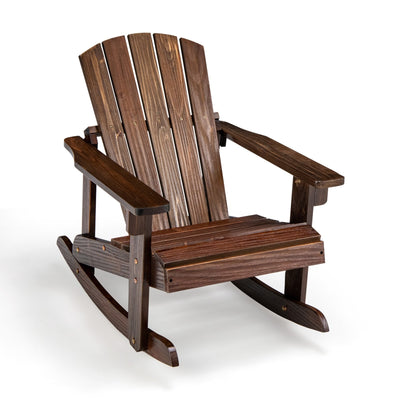 *Outdoor Wooden Kid Adirondack Rocking Chair with Slatted Seat - Coffee