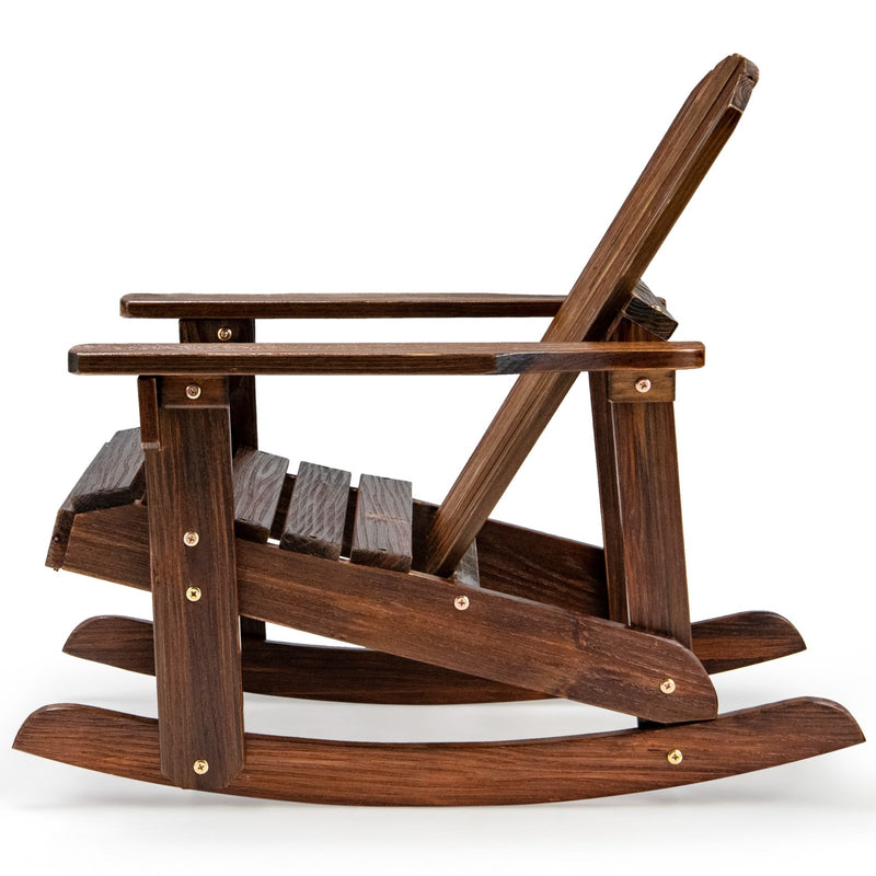 *Outdoor Wooden Kid Adirondack Rocking Chair with Slatted Seat - Coffee