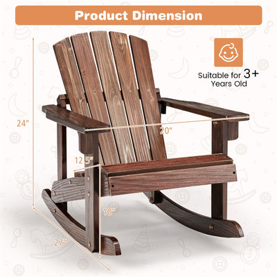*Outdoor Wooden Kid Adirondack Rocking Chair with Slatted Seat - Coffee
