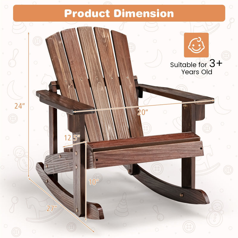*Outdoor Wooden Kid Adirondack Rocking Chair with Slatted Seat - Coffee