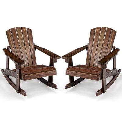 *Outdoor Wooden Kid Adirondack Rocking Chair with Slatted Seat - Coffee