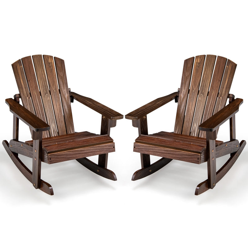 *Outdoor Wooden Kid Adirondack Rocking Chair with Slatted Seat - Coffee