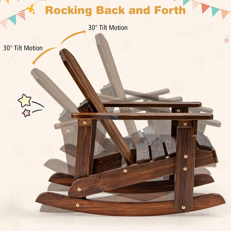 *Outdoor Wooden Kid Adirondack Rocking Chair with Slatted Seat - Coffee
