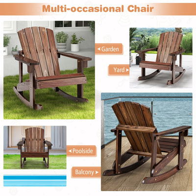 *Outdoor Wooden Kid Adirondack Rocking Chair with Slatted Seat - Coffee