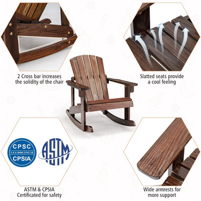 *Outdoor Wooden Kid Adirondack Rocking Chair with Slatted Seat - Coffee