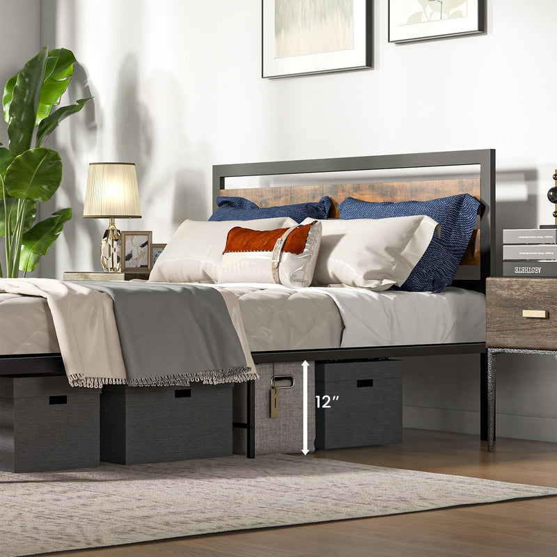 Full/Queen Industrial Bed Frame with Rustic Headboard and Footboard-Queen Size