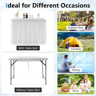 4 Feet Folding Ice Bin Table with Skirt for Camping Picnic Wedding-White