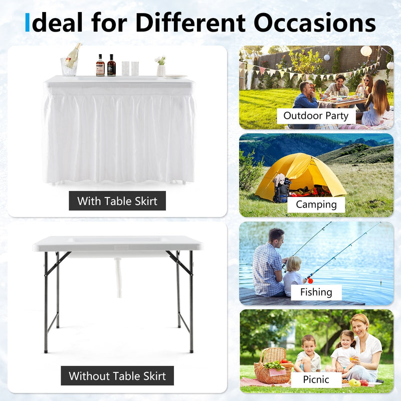 4 Feet Folding Ice Bin Table with Skirt for Camping Picnic Wedding-White