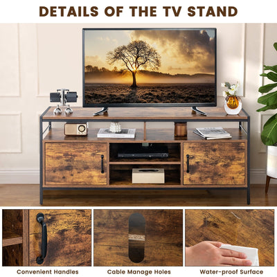 58 Inch Industrial TV Stand with Cabinets and Adjustable Shelf for TVs up to 65 Inch-Rustic Brwon