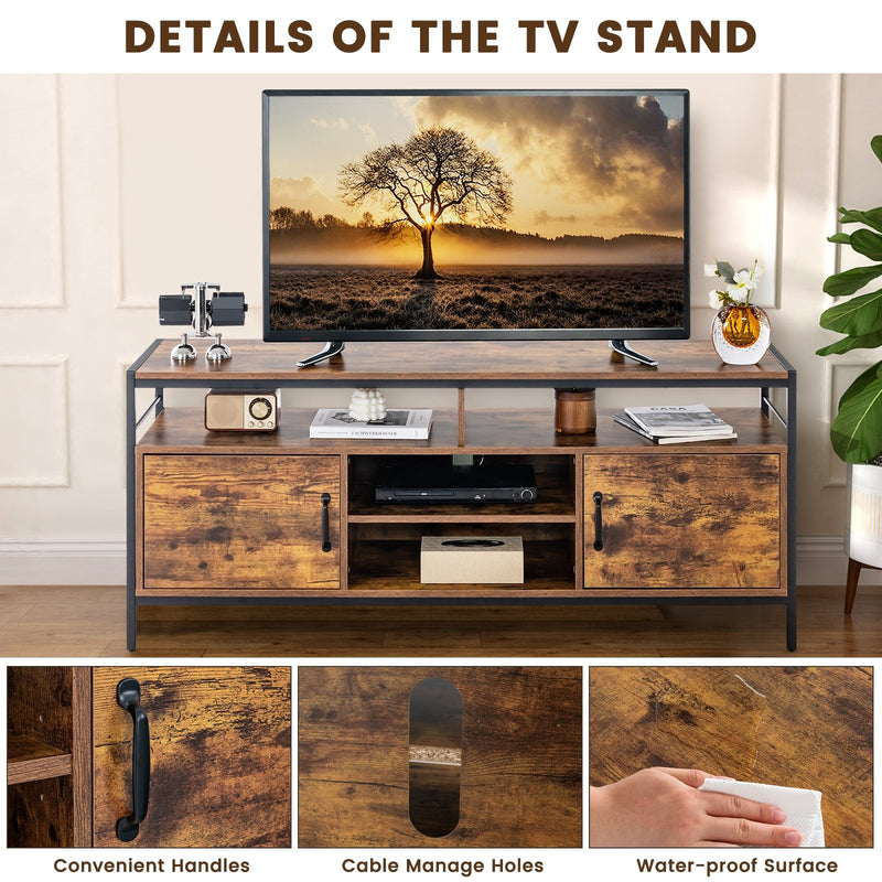 58 Inch Industrial TV Stand with Cabinets and Adjustable Shelf for TVs up to 65 Inch-Rustic Brwon