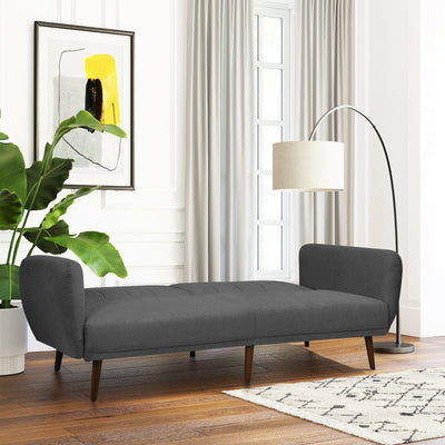 Convertible Futon Sofa Bed Adjustable Couch Sleeper with Wood Legs-Gray