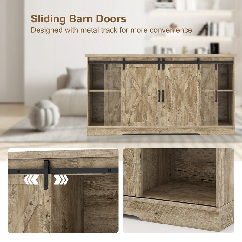 Farmhouse Entertainment Center with Adjustable Shelves and Storage Cabinet-Gray