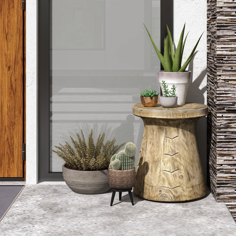 Farmhouse Hourglass-shaped Outdoor Side Table with Wood Grain