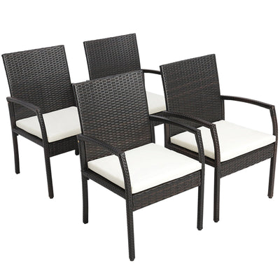 7 Pieces Patio Rattan Dining Set with Umbrella Hole-L-shaped Handrail