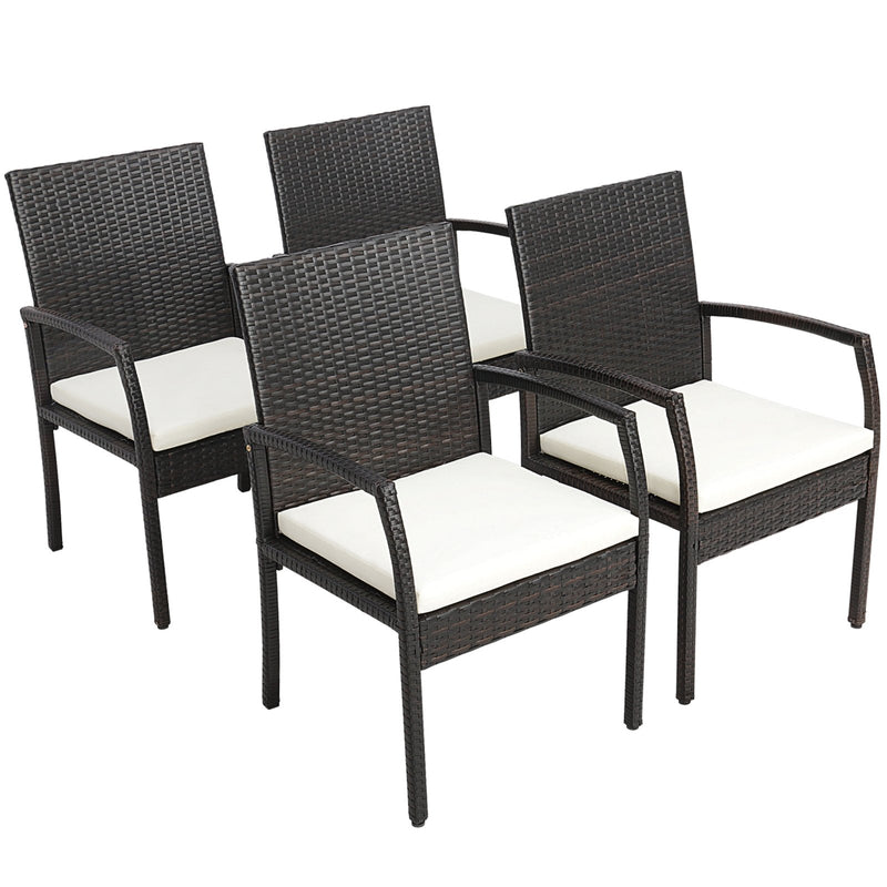 7 Pieces Patio Rattan Dining Set with Umbrella Hole-L-shaped Handrail