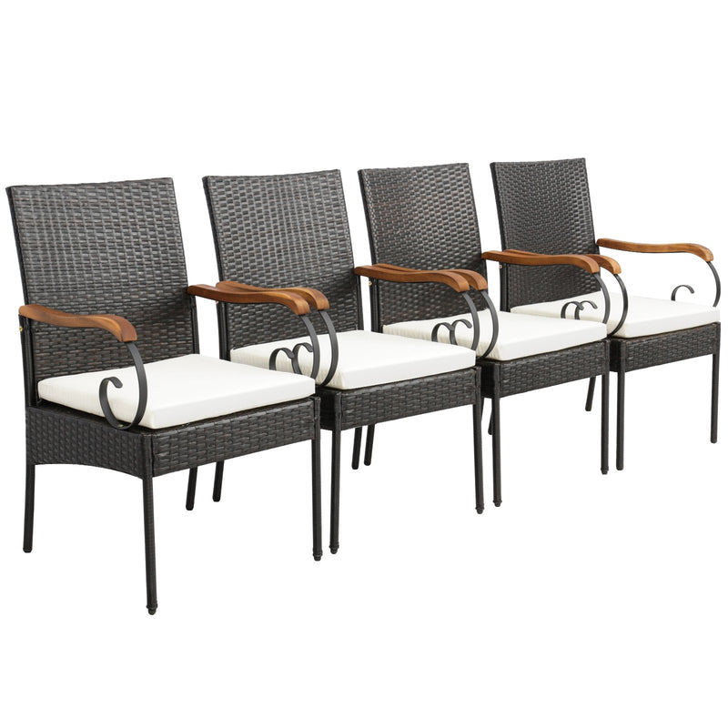 7 Pieces Patio Rattan Dining Set with 2 Inches Umbrella Hole-Curved Handrail