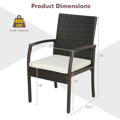 5 Pieces Patio Rattan Dining Set with Umbrella Hole and Seat Cushions