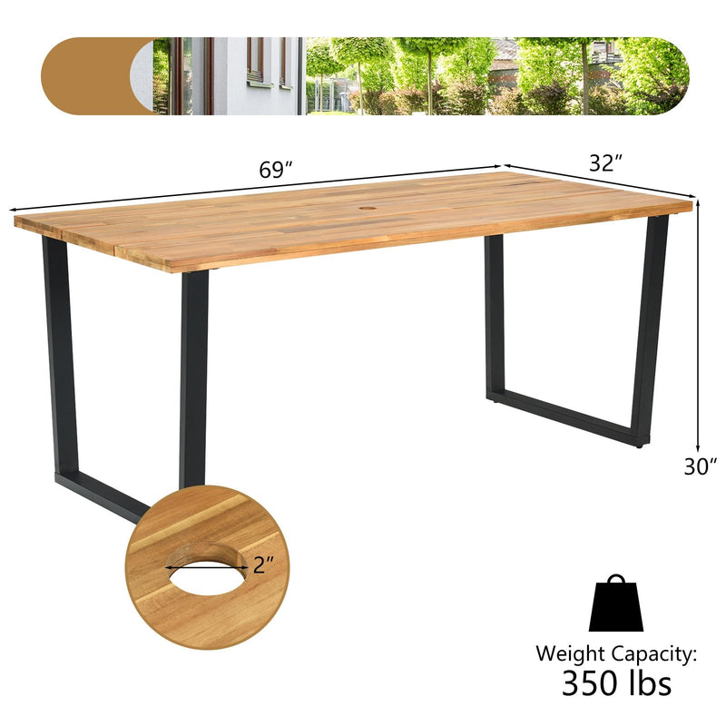 5 Pieces Patio Wicker Chair and Dining Table Set with 2 Inch Umbrella Hole