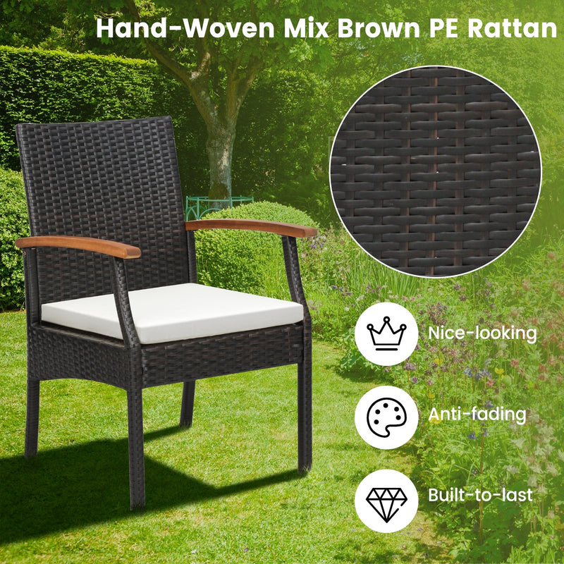 5 Pieces Patio Wicker Chair and Dining Table Set with 2 Inch Umbrella Hole