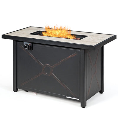 *9 Pieces Outdoor Patio Furniture Set with 42 Inch Propane Fire Pit Table - Black