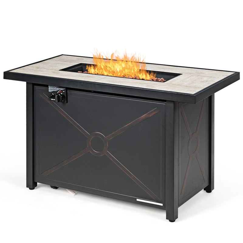 *9 Pieces Outdoor Patio Furniture Set with 42 Inch Propane Fire Pit Table - Black