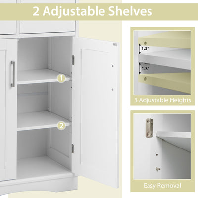 2 Doors Freeestanding Bathroom Floor Cabinet with 2 Drawers and Adjustable Shelves-White