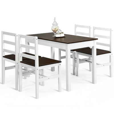 5 Pieces Solid Wood Compact Kitchen Dining Set-Walnut